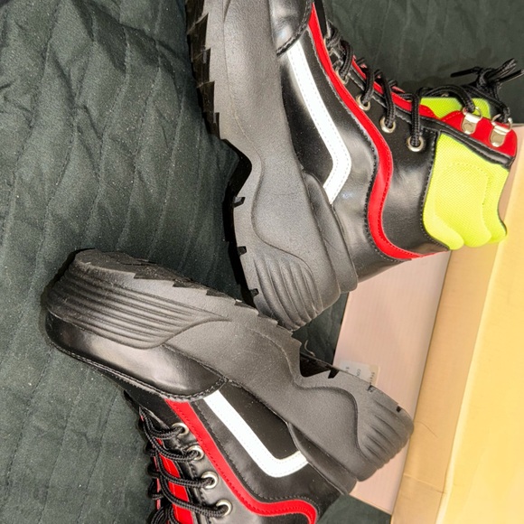 Yoki Boot Sneakers in black, red, and neon yellow. - Picture 4 of 6